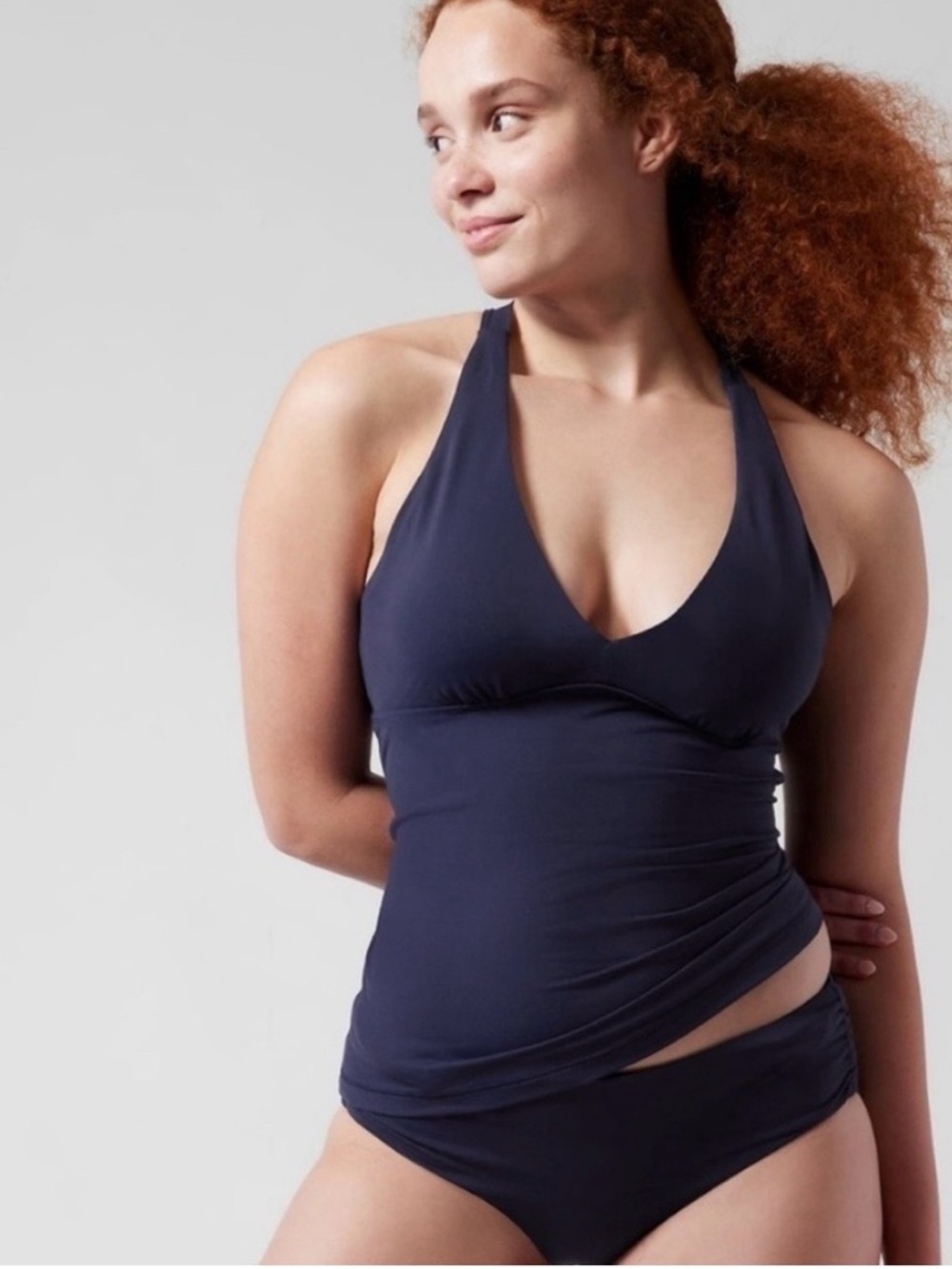Athleta Womens Plunge Swim Tankini Swim Tank Blue UPF 50+ Small New